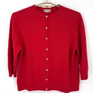 Investments Womens 100% Cashmere Cardigan Sweater Red 3/4 Sleeves Size XL